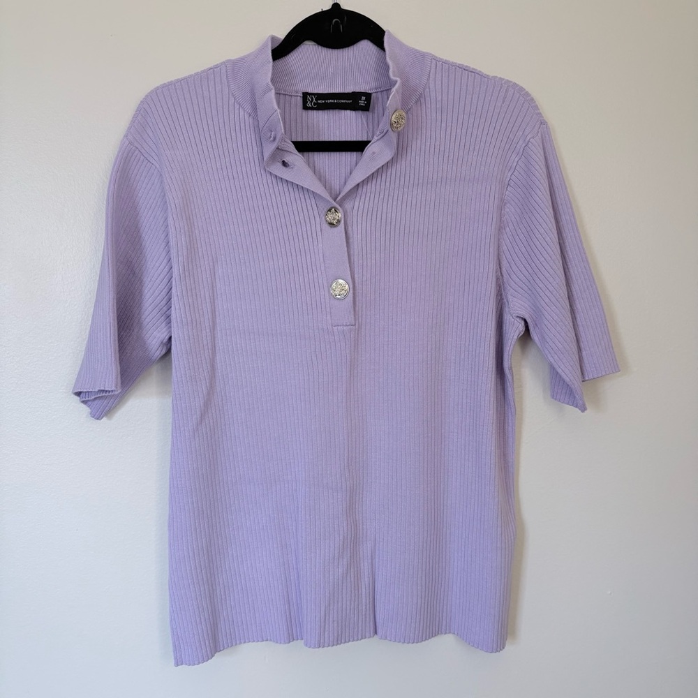New York & Company Lavender Button Down 3/4 Sleeve Top Size 3X